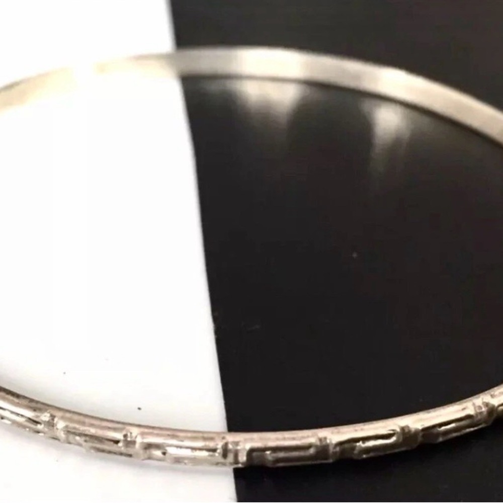 925 Silver Bangle Bracelet Aztec Design Vintage XL (3”Opening) 10.32g